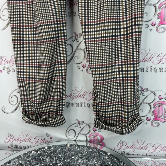 A.C.W. Pants cuffed bottom stripes picnic style Plaid Trousers - Picture 5 of 9